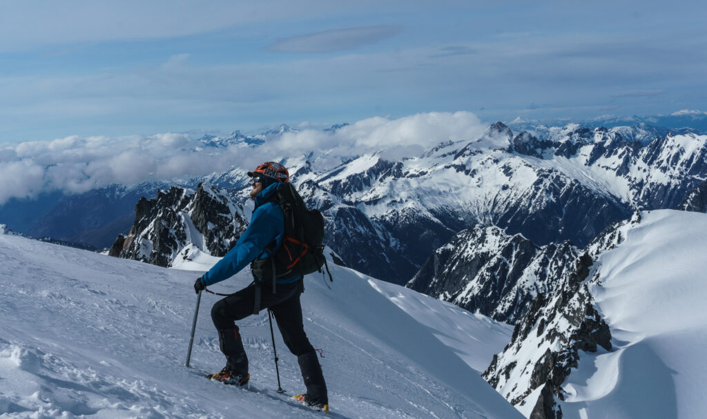 Looking up the last section to the summit on Eldorado Peak in Washington US