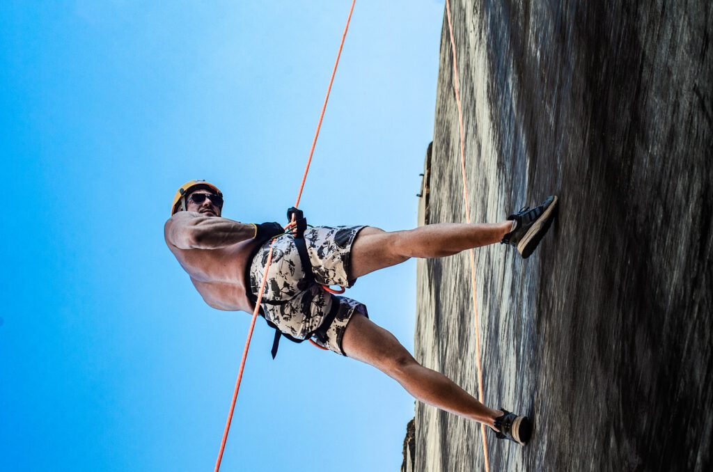 rappelling, wall, rope