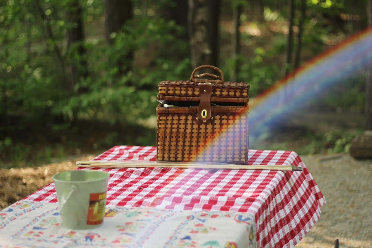 Picnic Table - table, cloth, basket