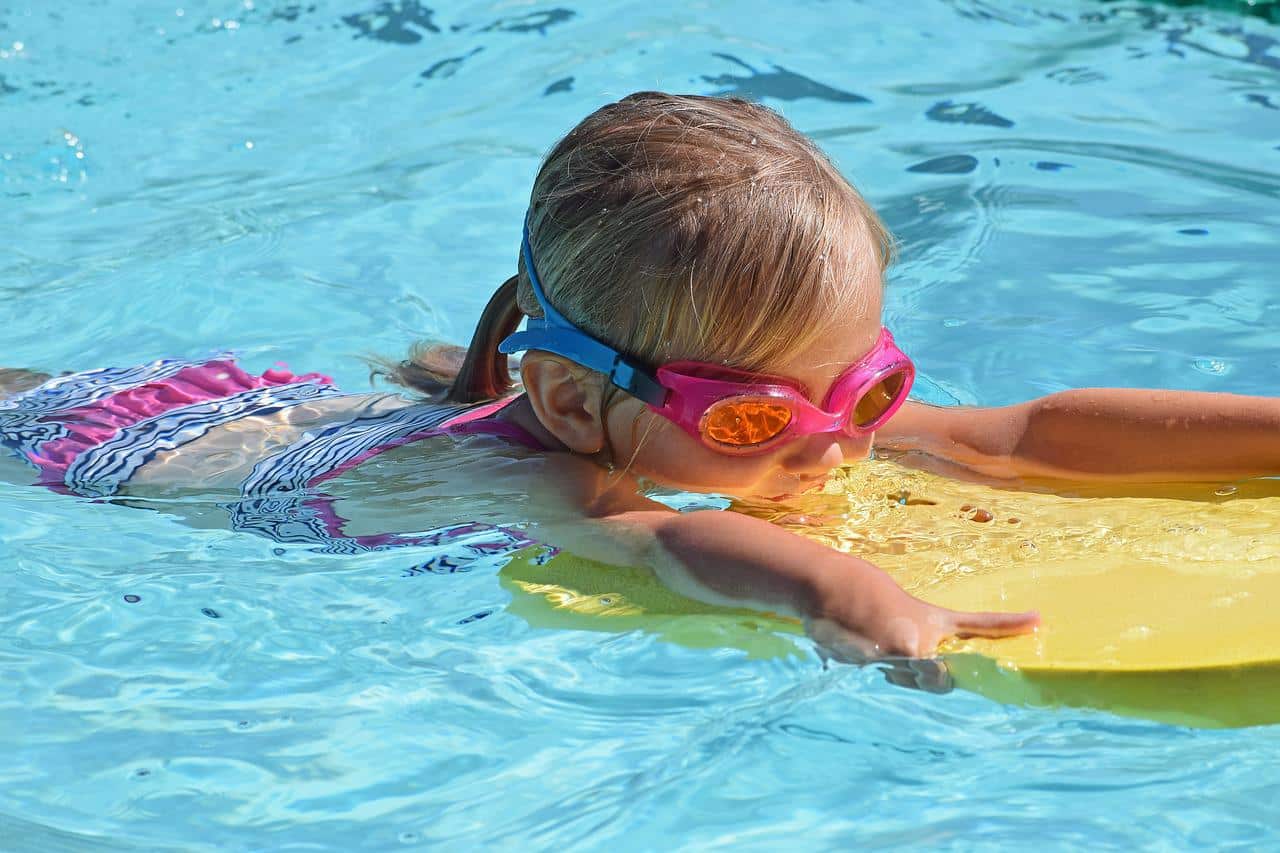 young swimmer, child, kick board